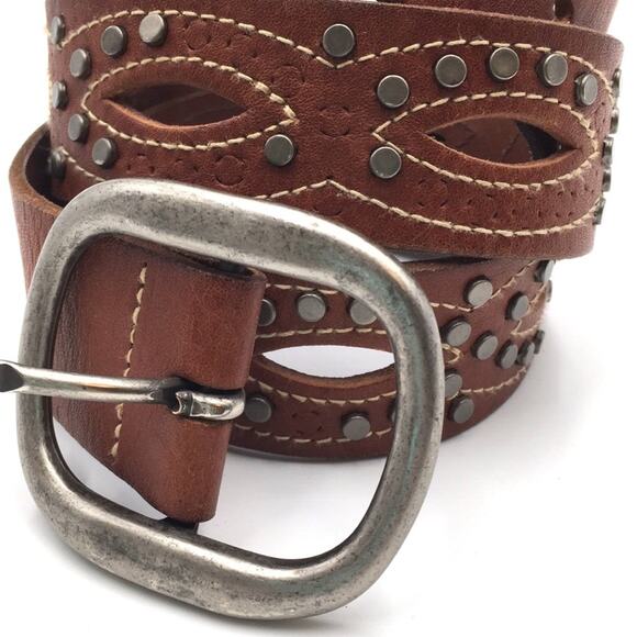 Fossil brown studded boho belt wear missing studs